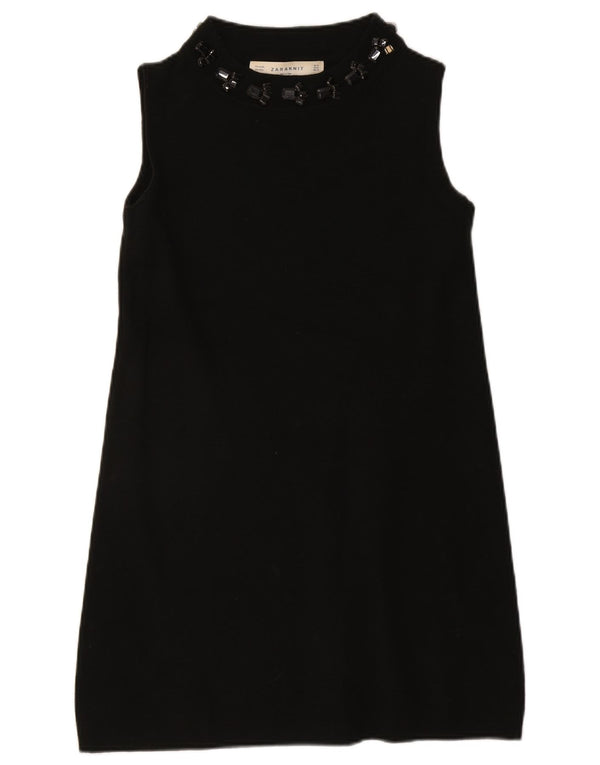 Zara Damen ärmelloses Pulloverkleid UK 12 Medium Schwarz Acryl