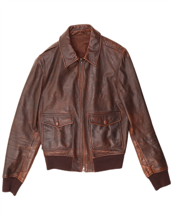 Vintage Mens Bomber Leather Jacket IT 52 Large Brown