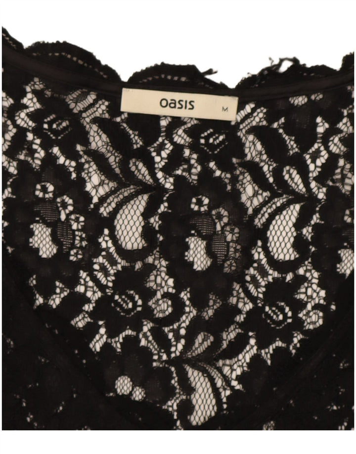 Oasis Womens See Through Lace Blouse Top UK 12 Medium Black Floral