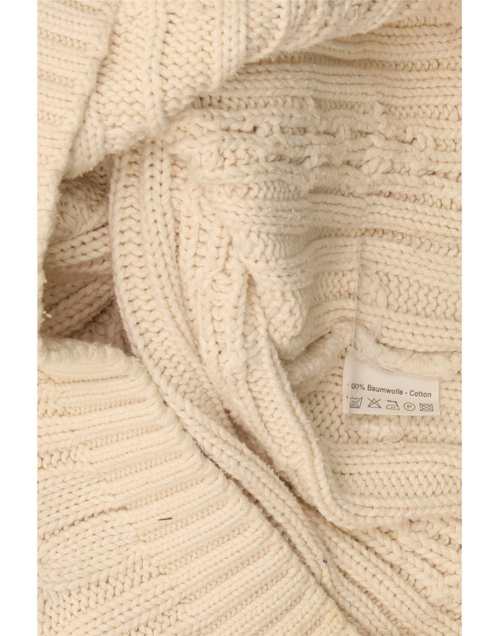 Vintage Mens Roll Neck Jumper Sweater Large Beige Cotton