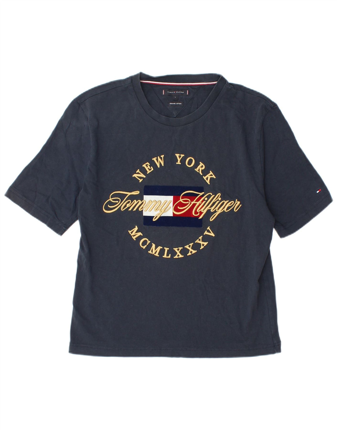 Tommy Hilfiger Damen T-Shirt mit Grafik, groß, Marineblau