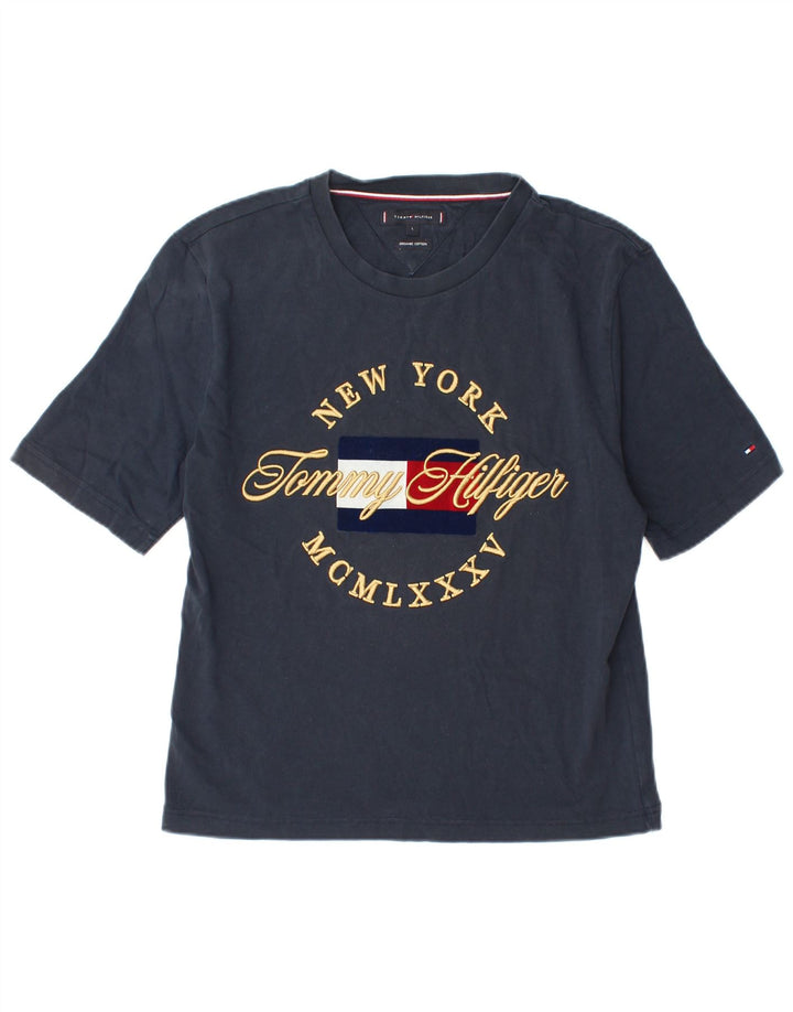 Tommy Hilfiger Damen T-Shirt mit Grafik, groß, Marineblau