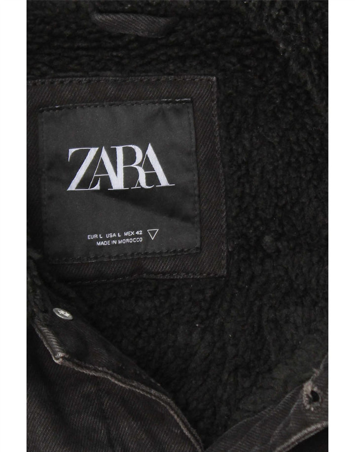 Zara Herren Denim Sherpa Jacke UK 40 Large Schwarz Polyester