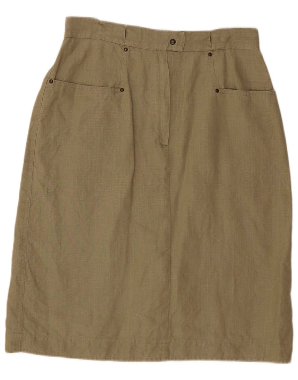 Weekend Womens High Waist Midi Skirt UK 16 Large W28 Khaki Linen