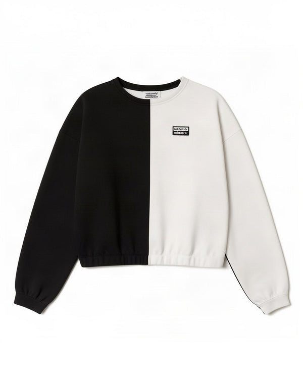 Top corto oversize da donna Adidas manica lunga UK 10 Small Black Colourblock