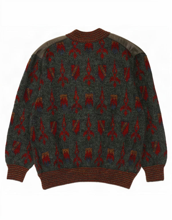 Ranger Mens Abstract Pattern Cardigan Sweater IT 52 Large Green Polyamide