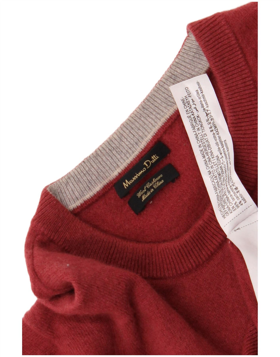 Massimo Dutti Herren-Pullover mit Rundhalsausschnitt, XL, rote Wolle