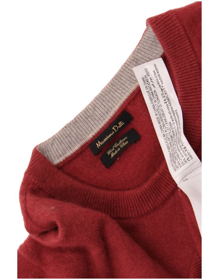 Massimo Dutti Herren-Pullover mit Rundhalsausschnitt, XL, rote Wolle