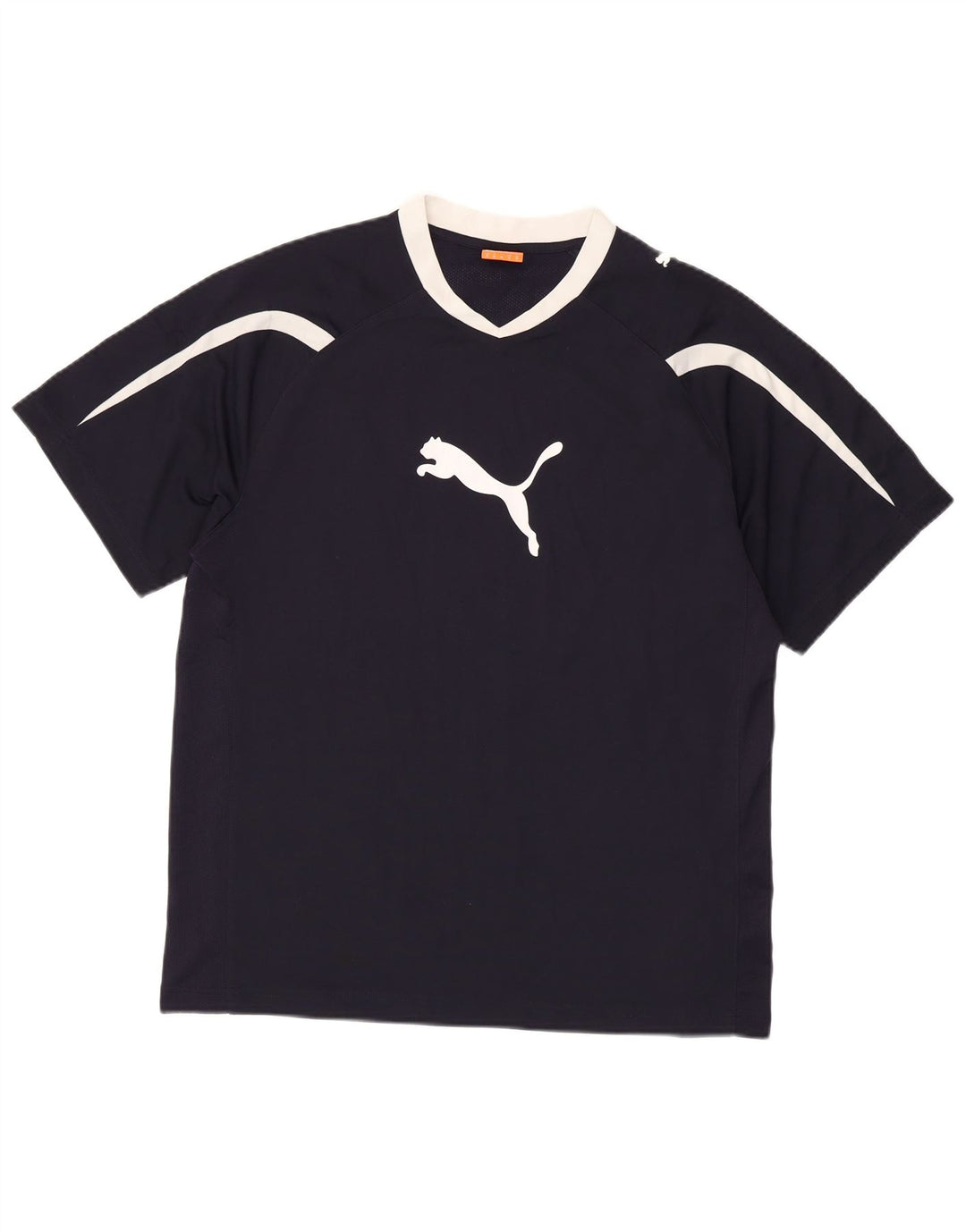 PUMA Mens Graphic T-Shirt Top Medium Navy Blue Colourblock Polyester