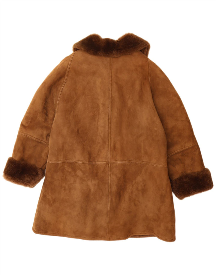 Belfe Womens Shearling Coat UK 14 Medium Brown Leather