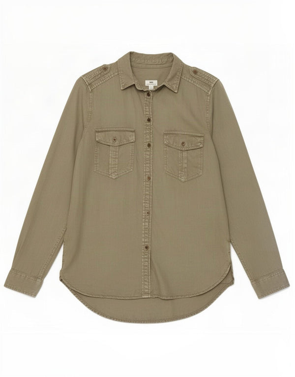 American Eagle Womens Boyfriend Fit Camisa Militar Reino Unido 14 Médio Cáqui
