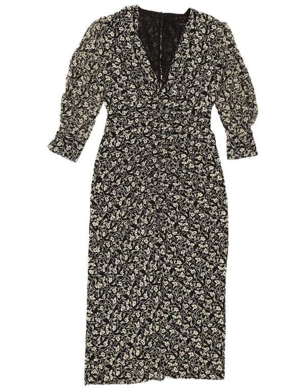 Topshop Womens Petite 3/4 Sleeve Maxi Dress UK 4 XS Black Floral Polyester
