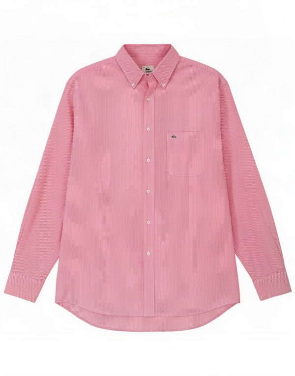 Lacoste Mens Shirt Size 44 XL Pink Striped Cotton