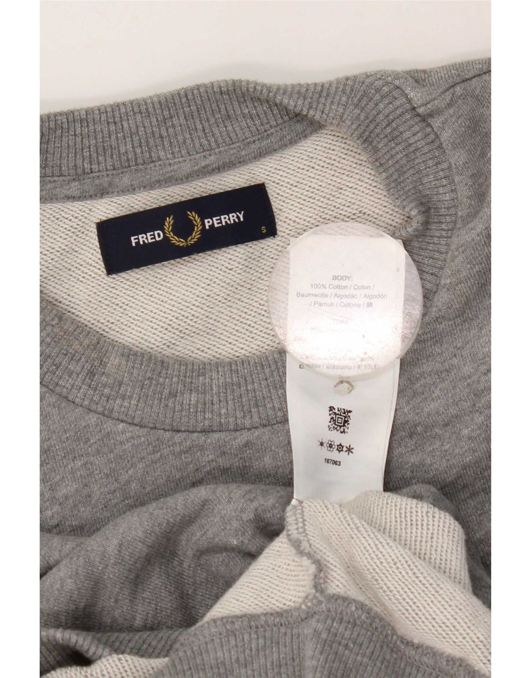 Fred Perry Herren-Sweatshirt, Pullover, Größe S, graue Baumwolle