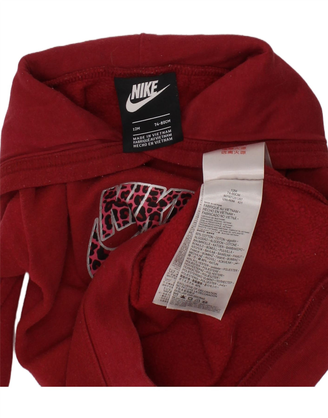 NIKE Baby Girls Graphic Hoodie Jumper 9-12 Months Burgundy Cotton Vintage Nike and Second-Hand Nike from Messina Hembry 