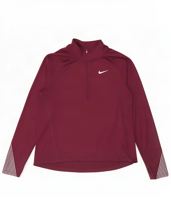 Nike Haut de survêtement à col zippé pour femme UK 16 Large Bordeaux rayé