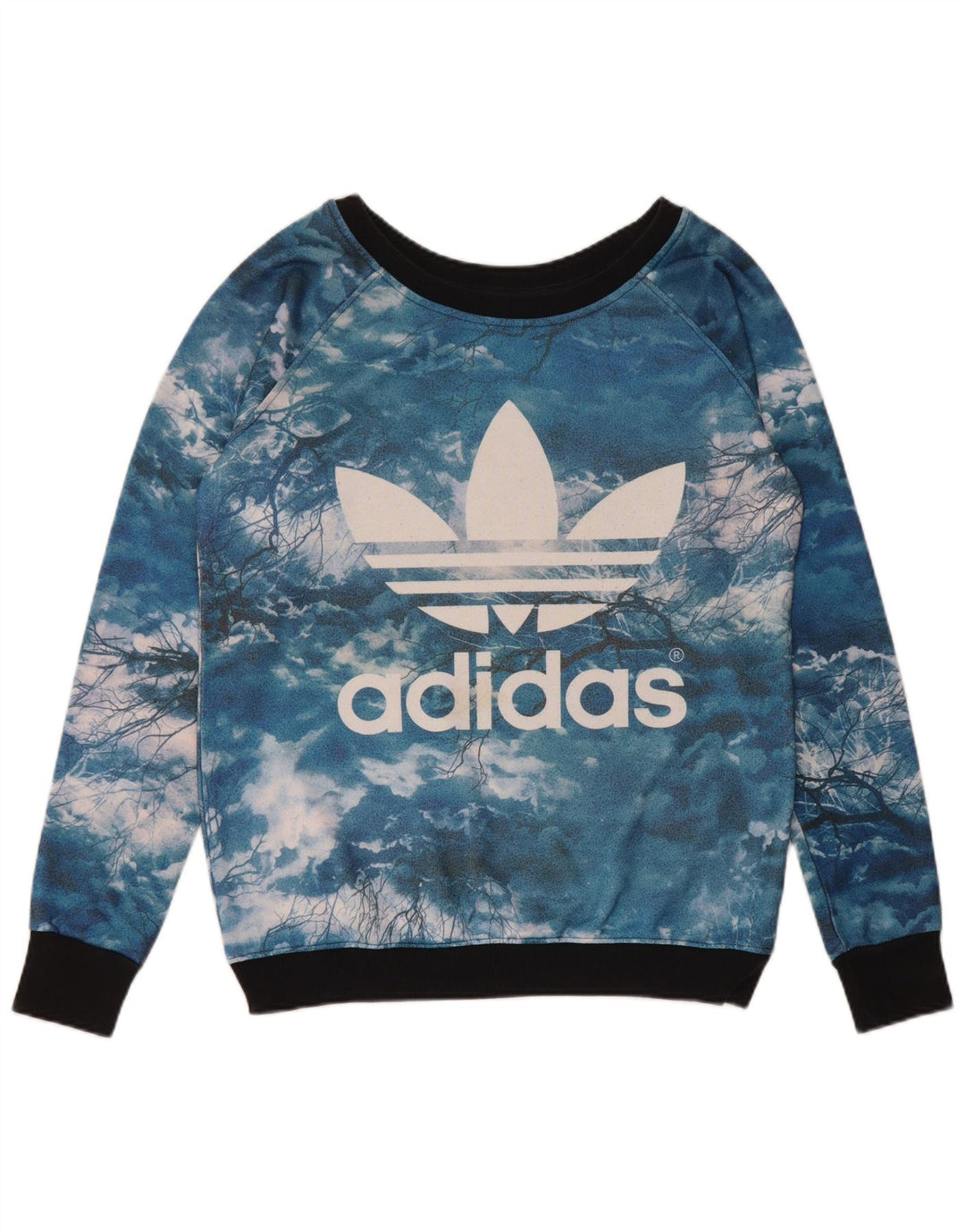 Adidas Womens Graphic Sweatshirt Jumper UK 14 Large Blue Tie Dye Polyester