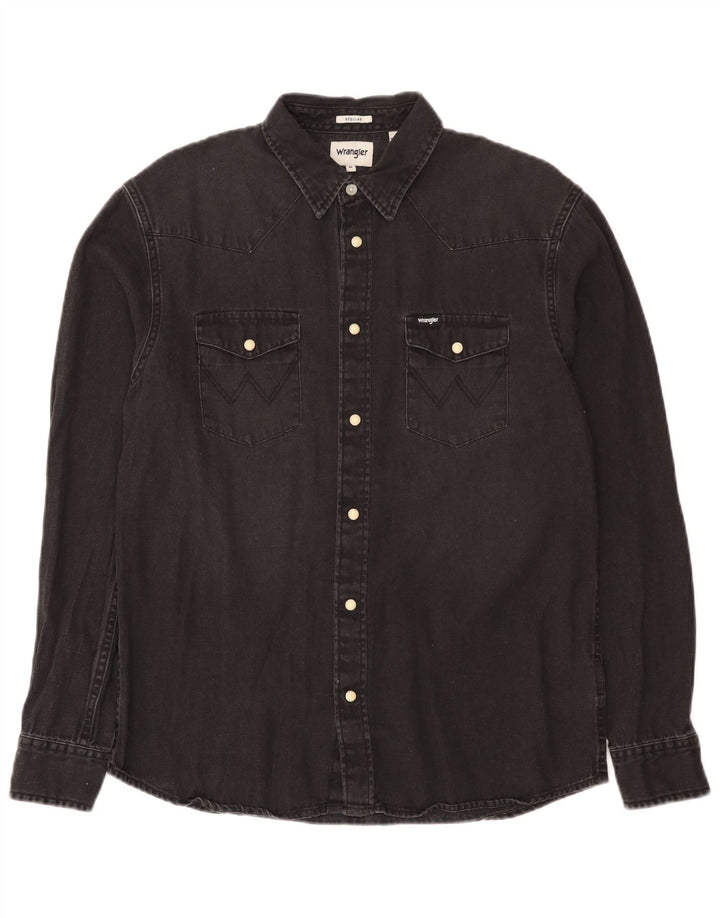 Wrangler Herren Western-Jeanshemd mit normaler Passform, mittelschwarze Baumwolle