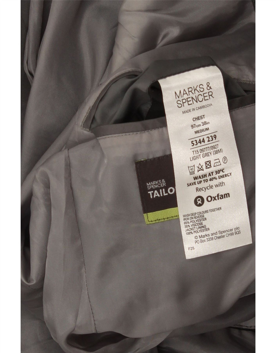 Marks & Spencer Mens Tailored 2 Button Blazer Jacket UK 38 Medium Grey