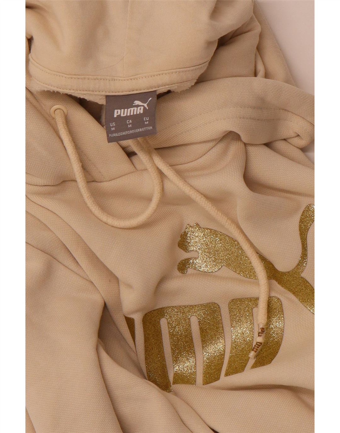 PUMA Womens Graphic Hoodie Jumper UK 14 Medium Beige