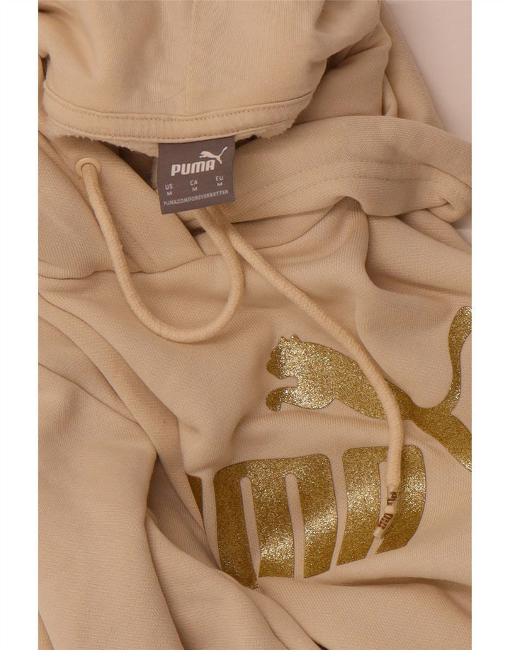 PUMA Womens Graphic Hoodie Jumper UK 14 Medium Beige
