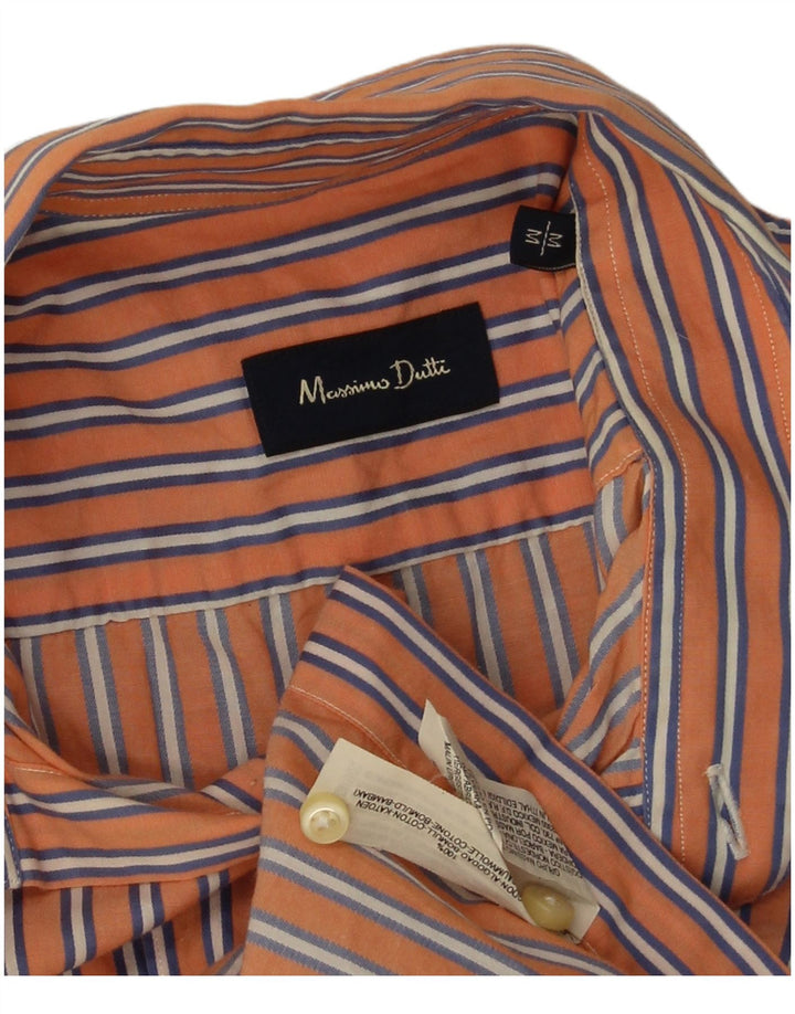 Massimo Dutti Mens Short Sleeve Shirt Medium Orange Striped Cotton