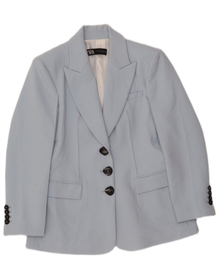 Zara Womens 3 Button Blazer Jacket UK 12 Medium Blue Polyester