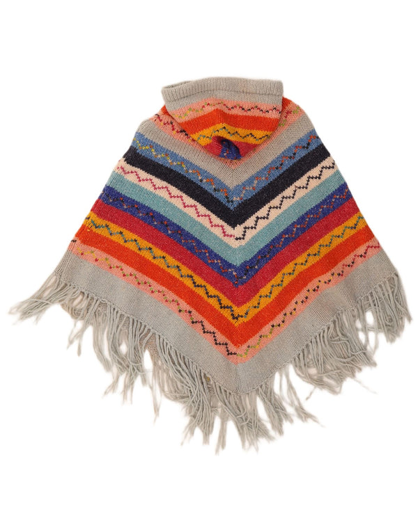 Vintage Womens Hooded Poncho Jumper One Size Multicoloured Geometric