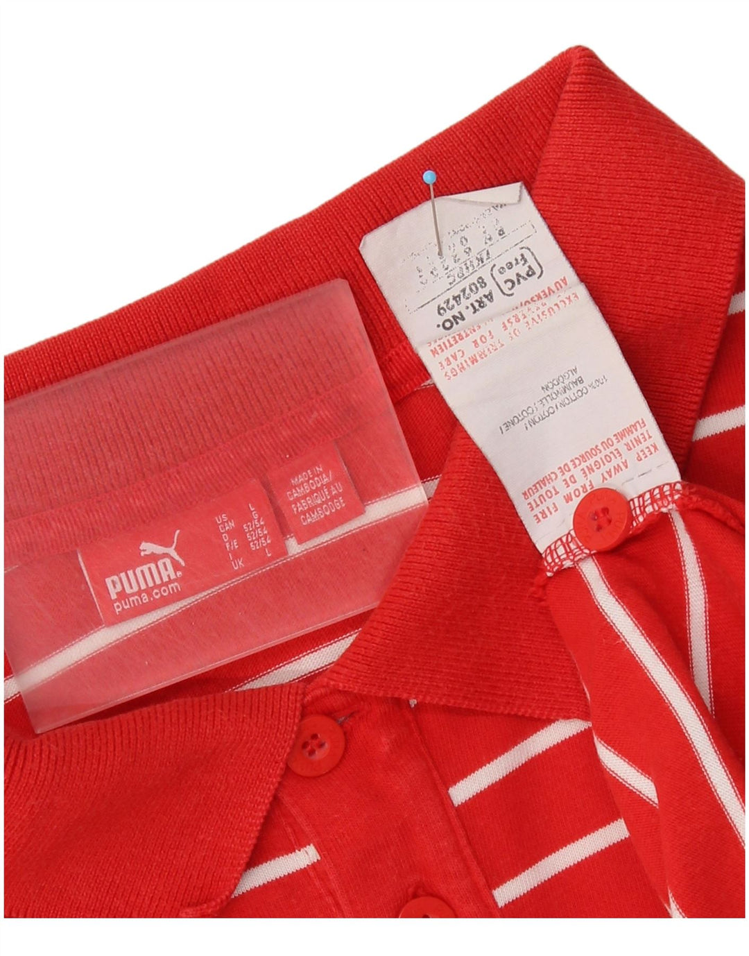 Puma Mens Polo Shirt Large Red Striped Cotton