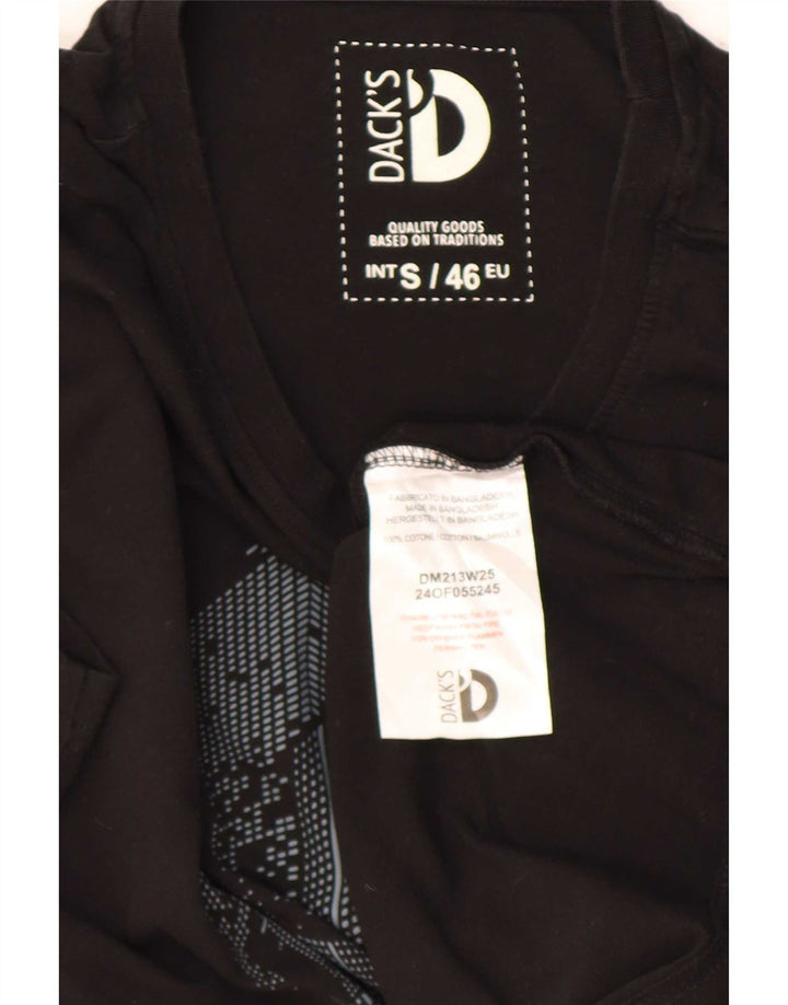 T-shirt grafica da uomo di Dack Top piccola in cotone nero