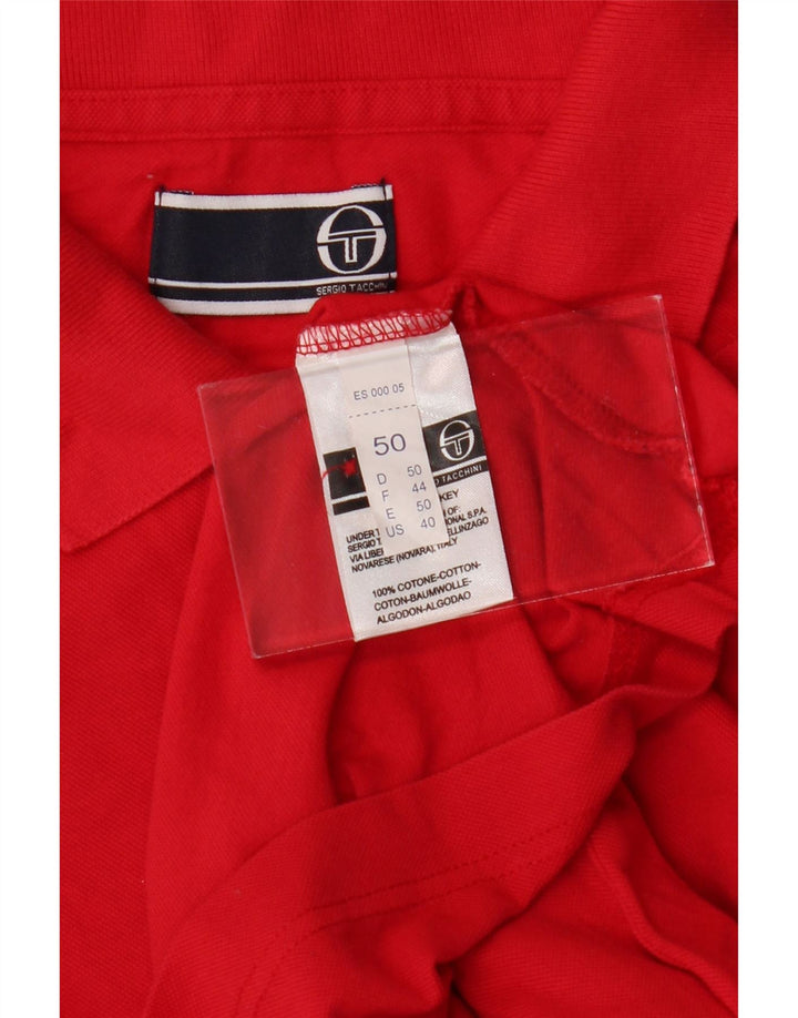 SERGIO TACCHINI Mens Long Sleeve Polo Shirt IT 50 Medium Red Cotton Vintage Sergio Tacchini and Second-Hand Sergio Tacchini from Messina Hembry 