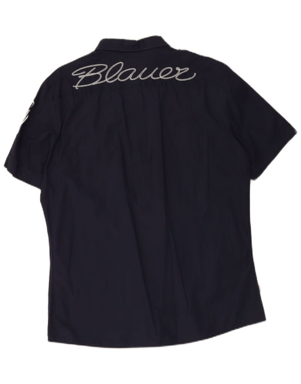 Blauer Camicia a maniche corte con grafica militare da uomo 3XL Cotone blu navy