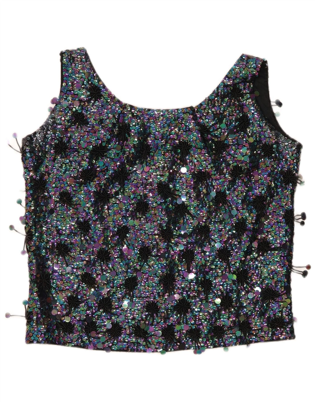 MA CHERIE Womens Crop Sleeveless Blouse Top IT 42 Medium Black Colourblock
