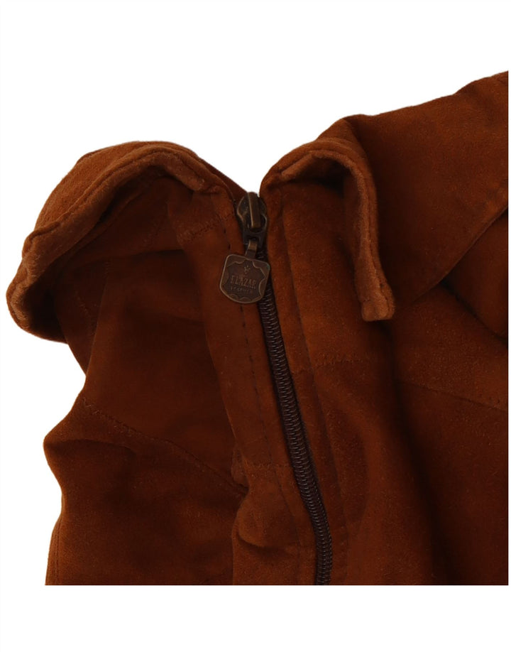 Vintage Womens Suede Gilet UK 14 Medium Brown Leather
