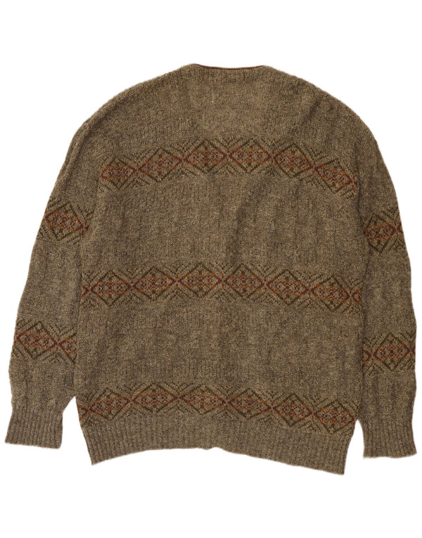 St Michael Cardigan Homme Pull XL Kaki Géométrique Laine
