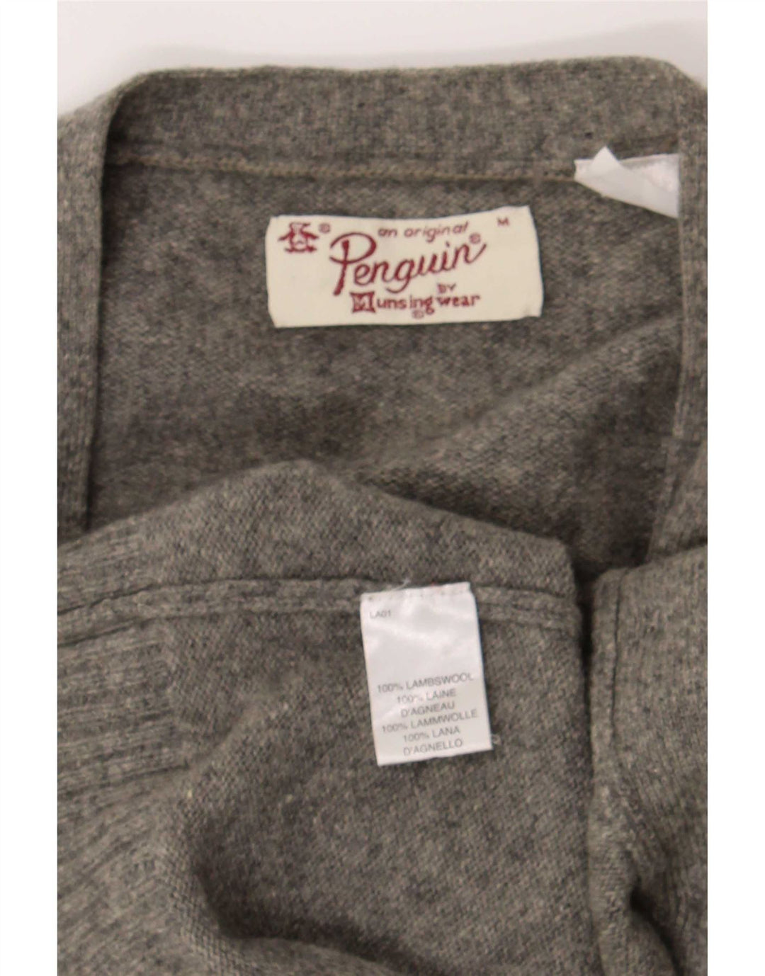 Penguin Cardigan Pull Homme Gris Moyen Laine d'Agneau