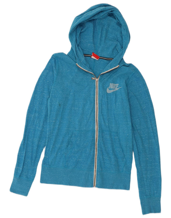 Felpa con cappuccio e zip da donna Nike UK 14 cotone screziato blu medio