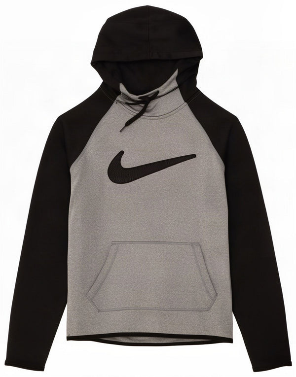 Maglia con cappuccio Nike Therma-Fit Graphic da uomo XS Poliestere a blocchi di colore grigio