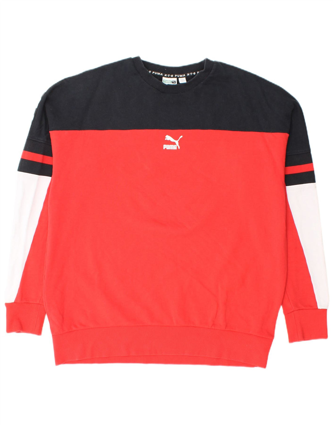 PUMA Mens Graphic Sweatshirt Jumper Large Red Colourblock Cotton