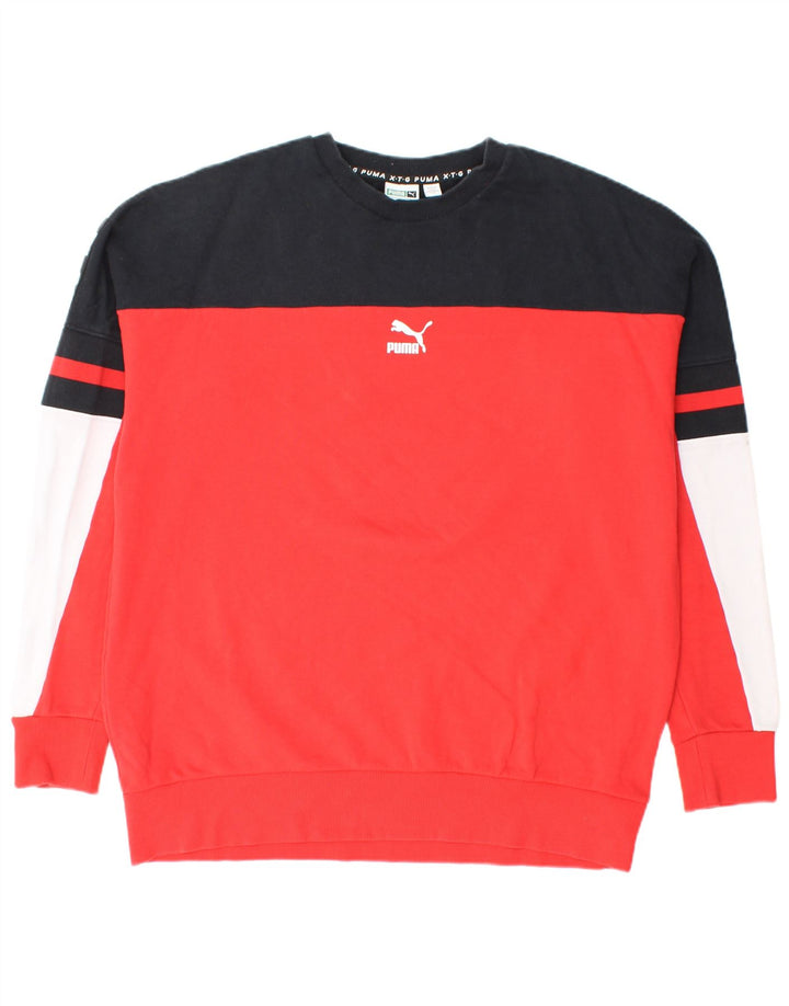 PUMA Mens Graphic Sweatshirt Jumper Large Red Colourblock Cotton
