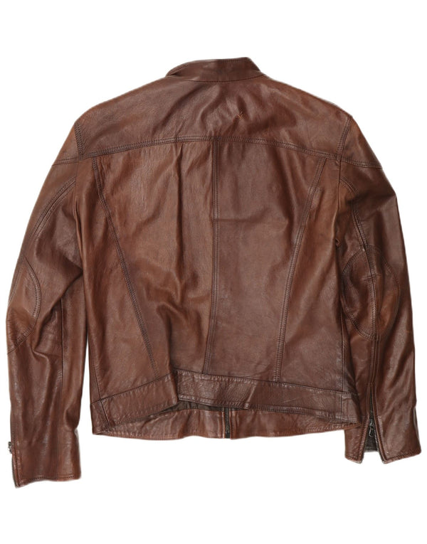 Lavorazione Artigiana Damen Biker-Lederjacke IT 52 2XL Braunes Leder