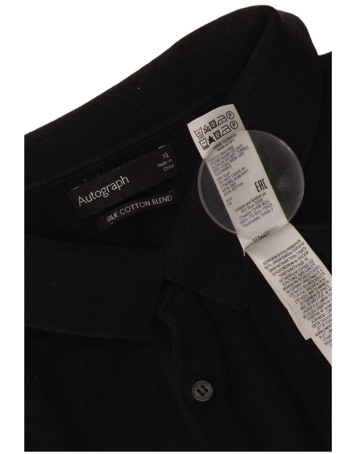 Marks & Spencer Mens Polo Shirt XL Black Silk