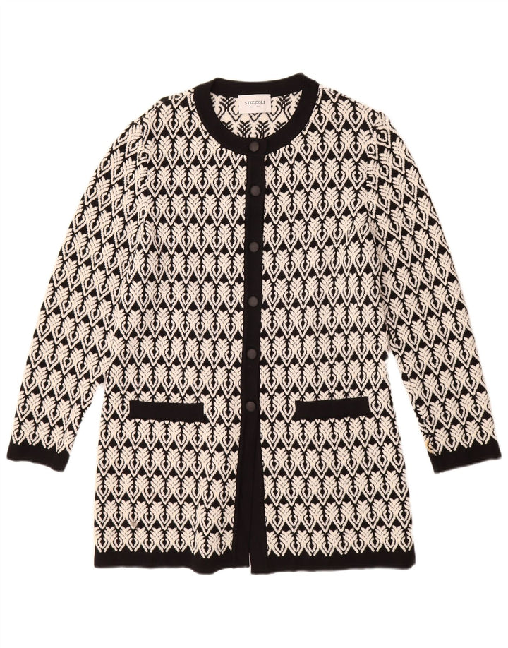 STIZZOLI Womens Longline Cardigan Sweater IT 46 Large White Geometric
