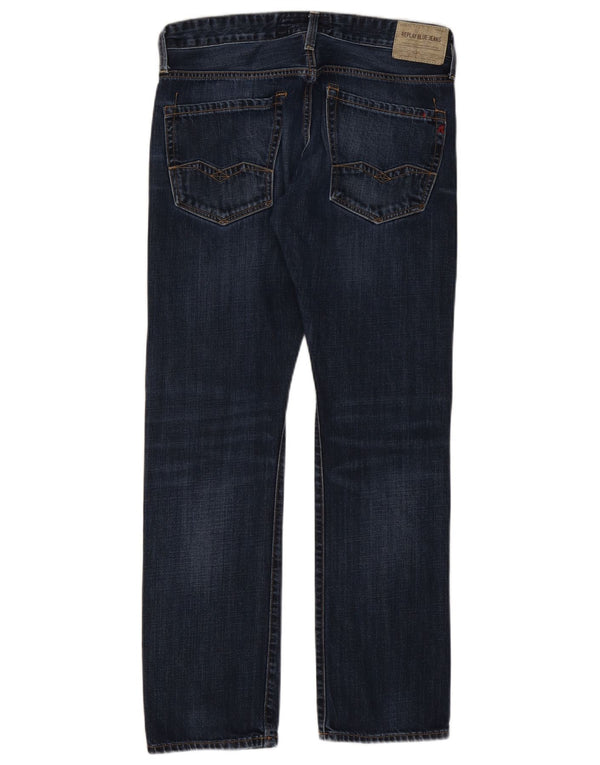 Replay Mens Straight Jeans W32 L32 Navy Blue Cotton