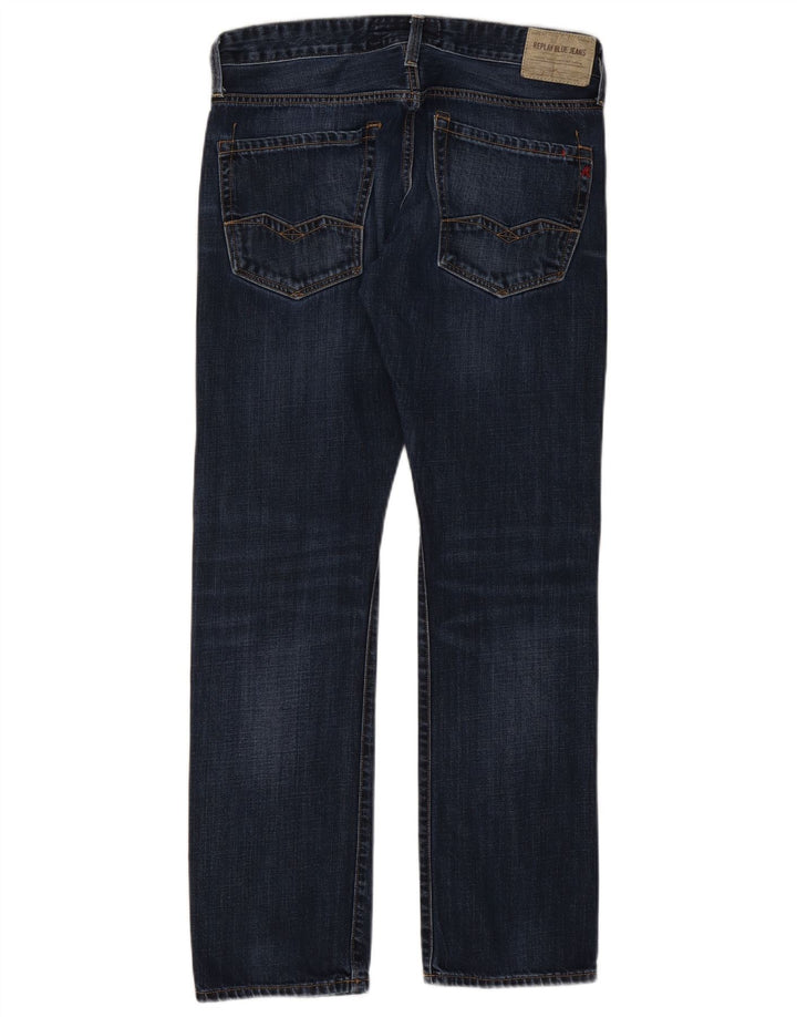 Replay Mens Straight Jeans W32 L32 Navy Blue Cotton