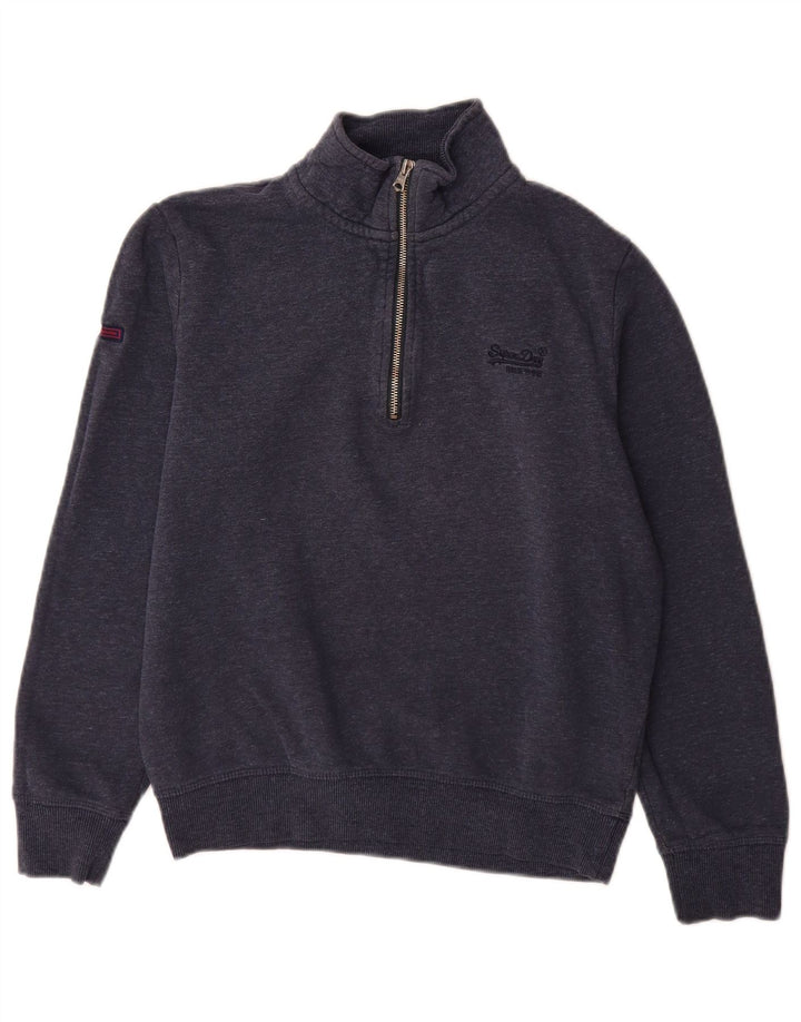 Superdry Mens Zip Neck Sweatshirt Jumper Small Navy Blue Cotton