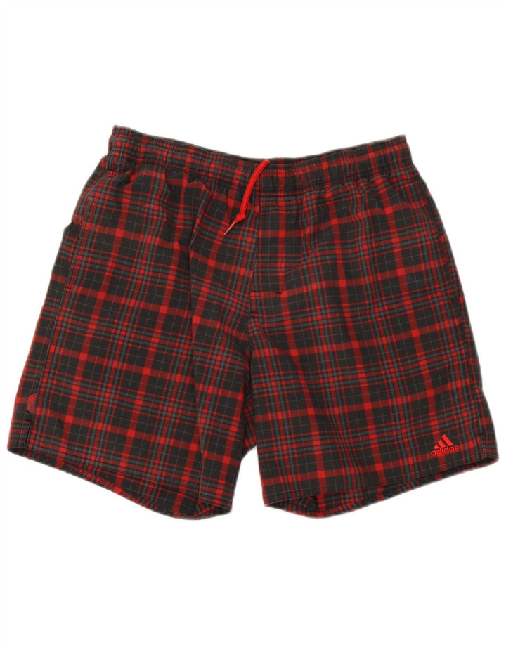 Adidas Mens Sport Shorts Pequeno Poliéster Xadrez Vermelho
