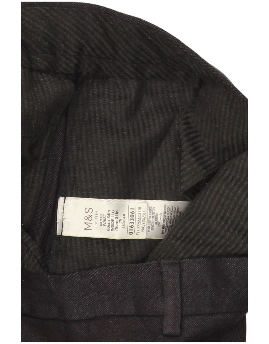 Marks & Spencer Mens Regular Fit Casual Trousers W34 L31 Navy Blue