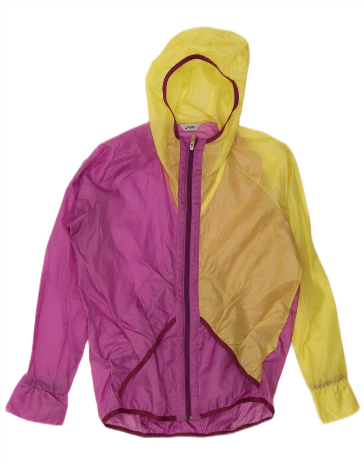 Asics Womens Hooded Rain Jacket UK 16 Large Multicoloured Colourblock