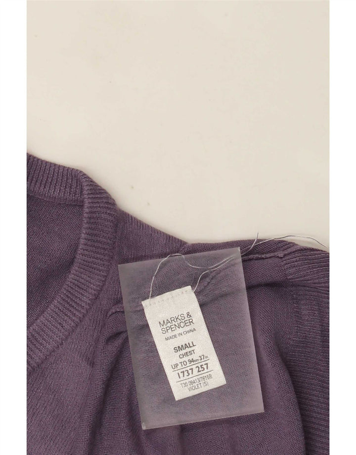 Marks & Spencer Mens Blue Harbour V-Neck Jumper Sweater Small Purple
